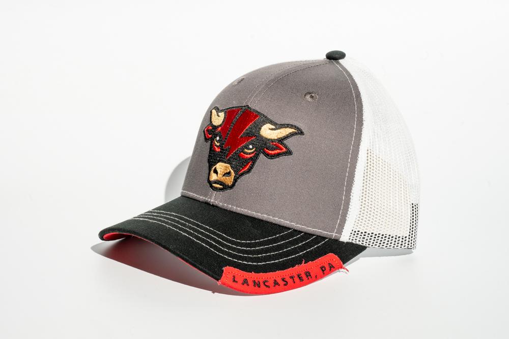 Bull Logo White Trucker with Lid Design